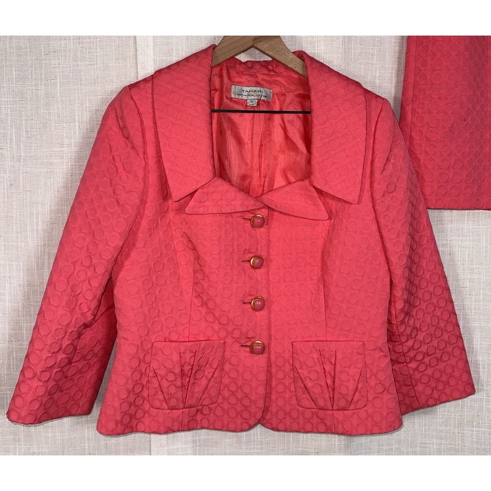 Tahari Arthur S Levine Coral Suit Blazer Skirt Set Women's Sz 12 Career - Picture 7 of 16